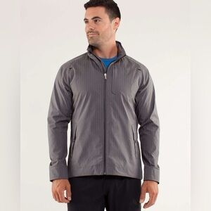 Lululemon Men's Full Zip Striped Lightweight Jacket Gray With Red Zipper Sz L